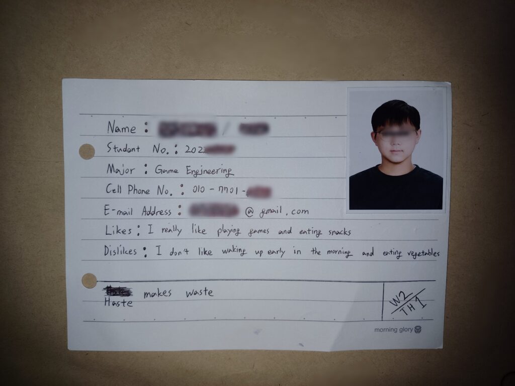 First day ESL class activity: making an id ard