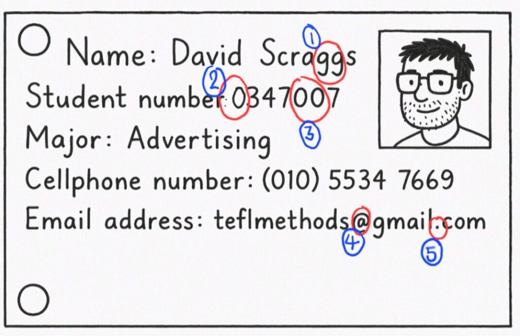 First day teaching an ESL class: Making student ID cards