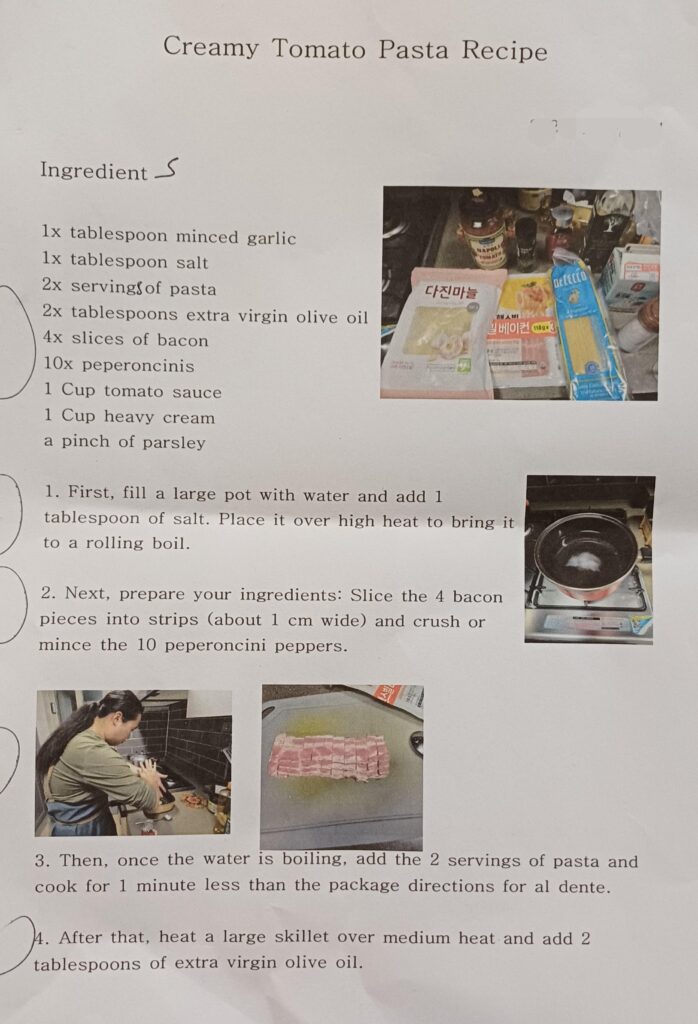 How to make creamy tomato pasta: ESL Writing